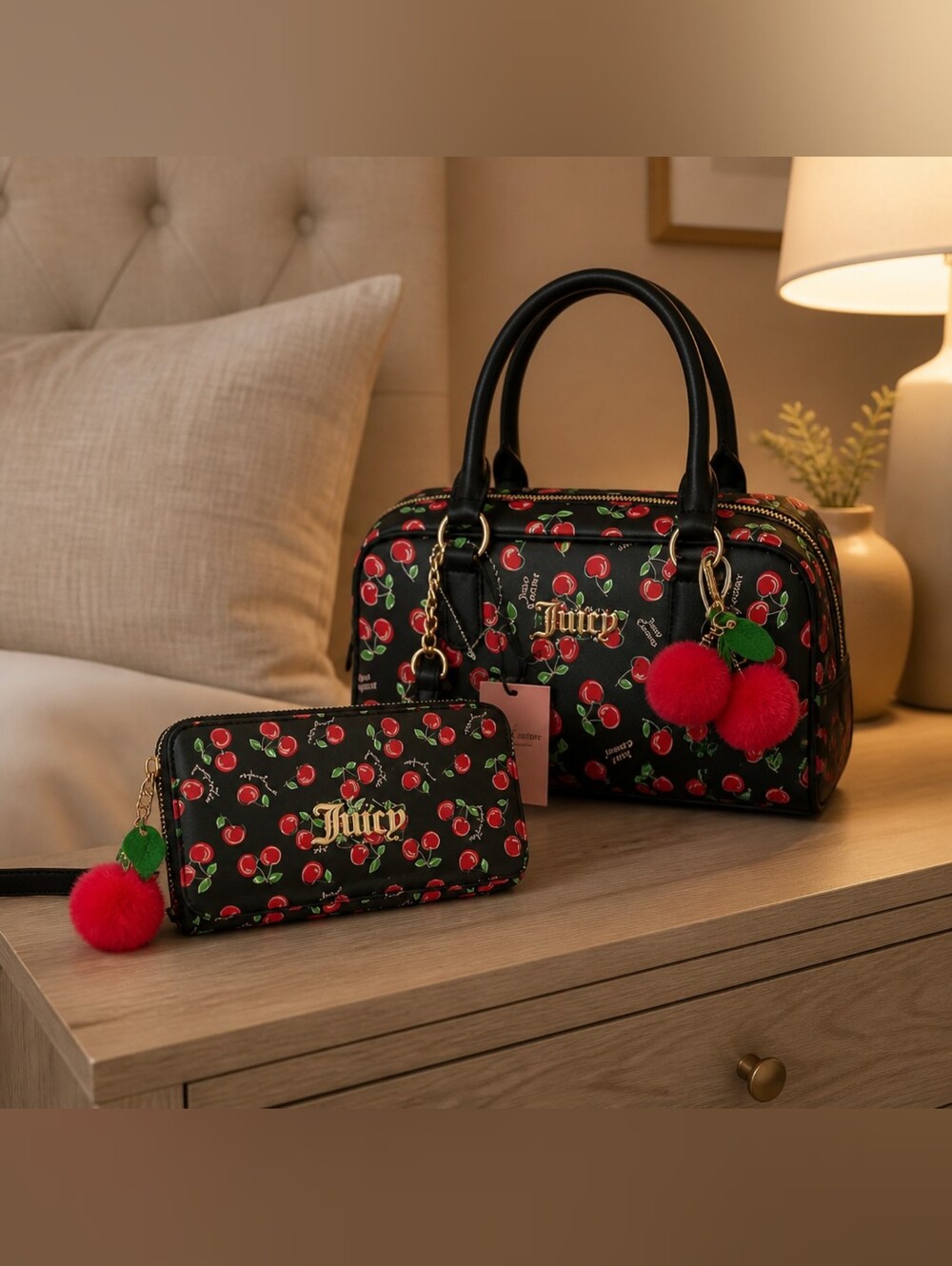 Juicy Couture Black Cherry Satchel & Wallet 2 Piece Set
